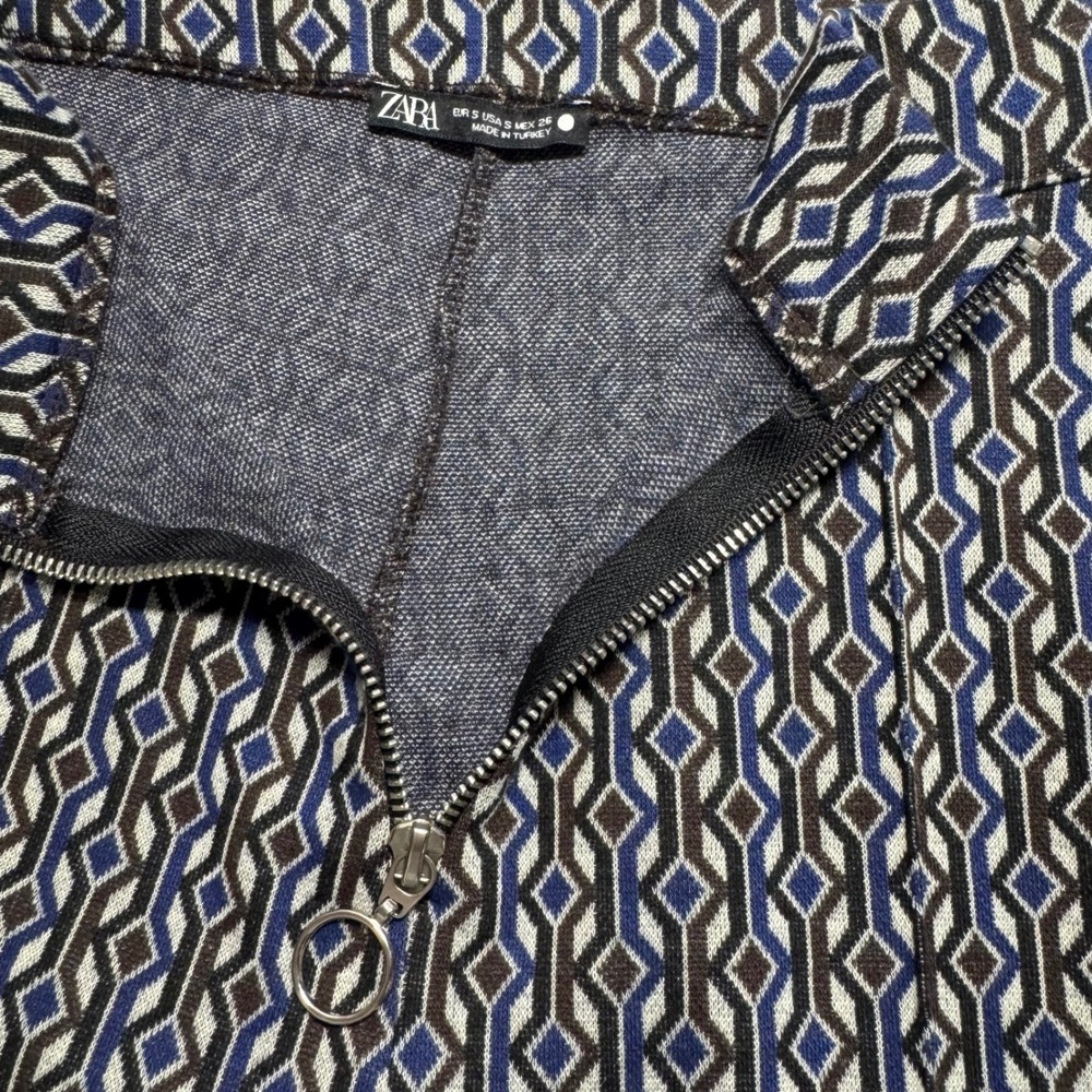 Zara Womens Pants Small Geometric 70s Retro Print High Waist Wide Leg Blue Brown - Picture 5 of 9